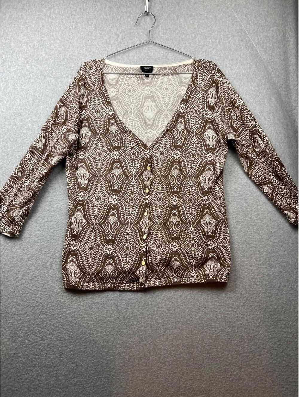 Talbots Womens Cardigan Sweater Xl Paisley Classic Office Work Boho